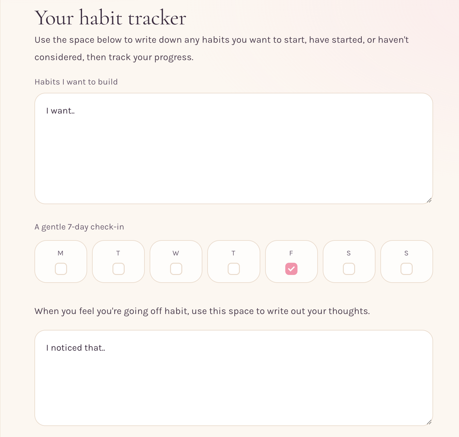 Habit tracker showing a completed Friday check-in