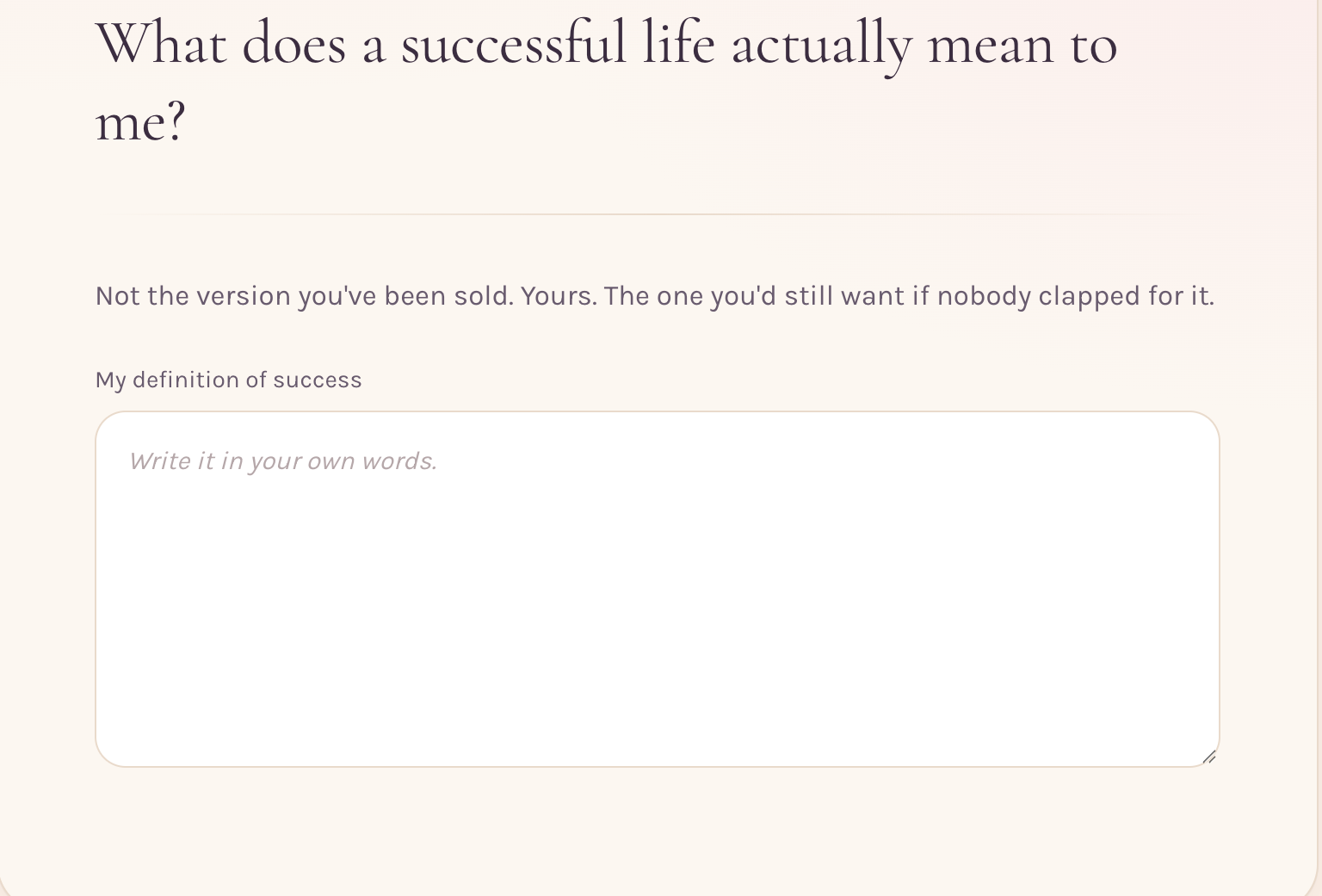 Reflection prompt asking what a successful life means to you